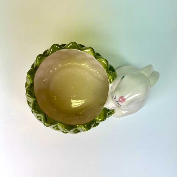Vintage Bunny Rabbit Artichoke Cachepot Planter Ceramic Vase Spring Easter Bowl - Picture 5 of 9